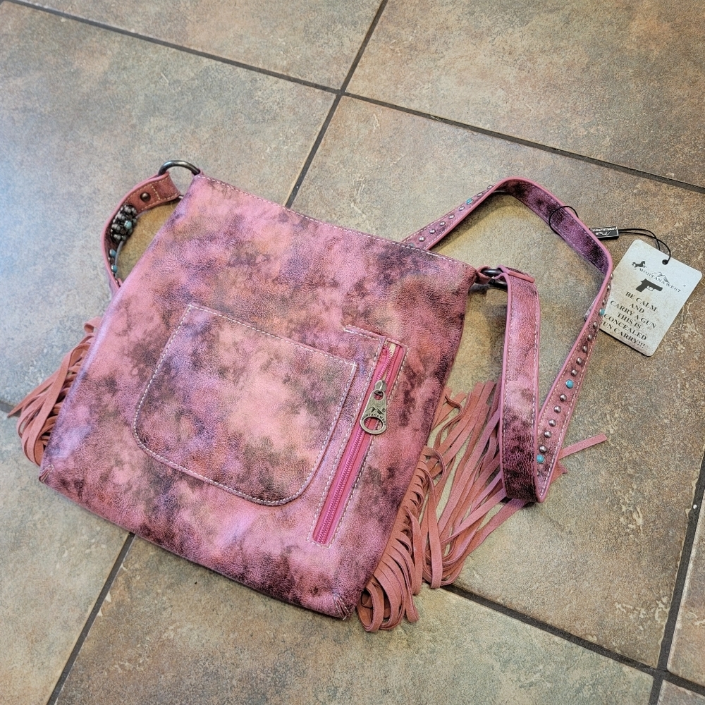 NWT Montana West Concealed Carry Pink Crossbody Turquoise, studs, Frindge - Picture 5 of 16